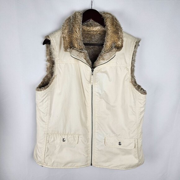 Vintage Gap Women's XL Vintage Reversible Zip Vest Faux Fur & Cotton Blend - Picture 2 of 11